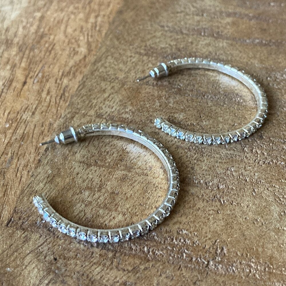 Silvertone Rhinestone Hoop Earrings - Picture 8 of 10